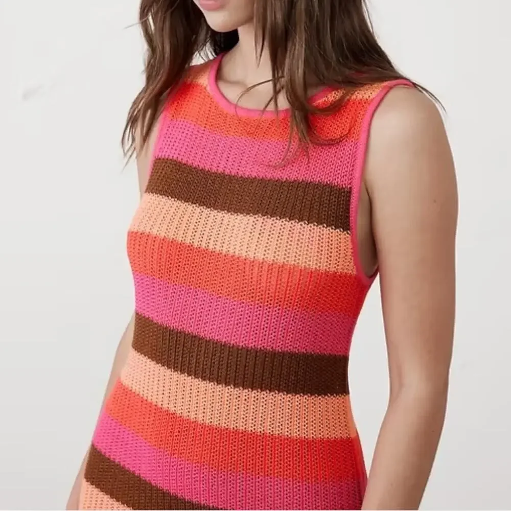 New $120 BANANA REPUBLIC Open-Stitch Midi Sweater Knit Dress Striped Pool Beach